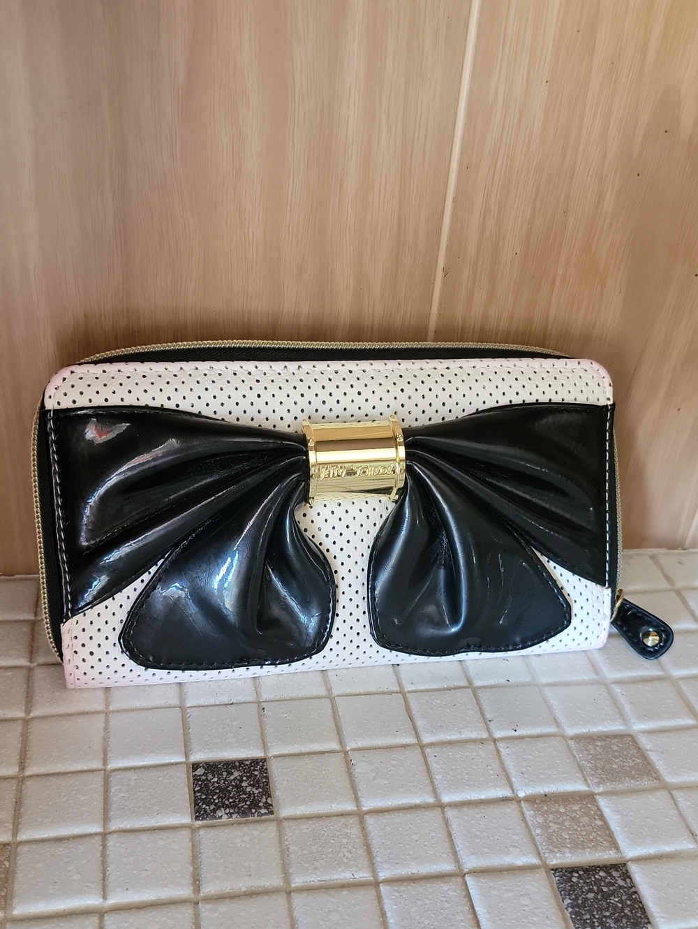 Betsey Johnson Patent Bow Clutch Wallet - Black and White